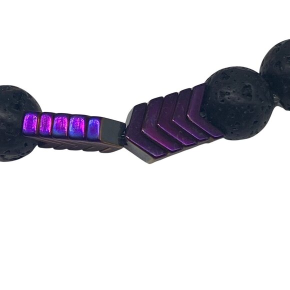 Cundo Lava Rock Beads Stretch Bracelet Unisex Black & Purple Lightweight Arrow - Picture 4 of 6